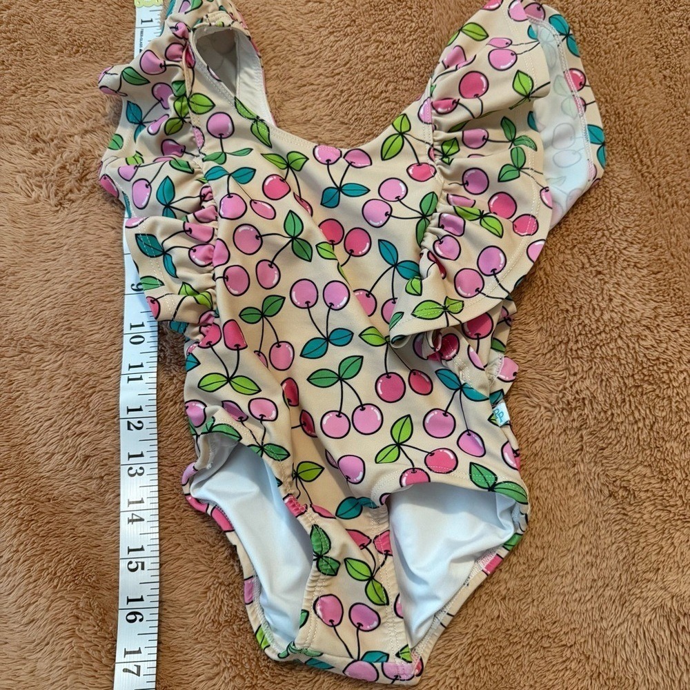 Posh Peanut Girls Pink Cherry Print Ruffle One Piece Swimsuit